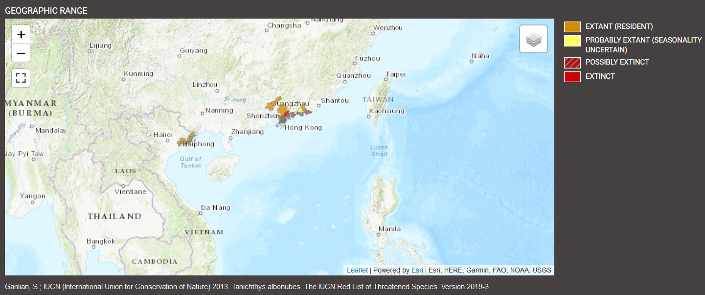 Aire de distribution de Tanichthys albonubes