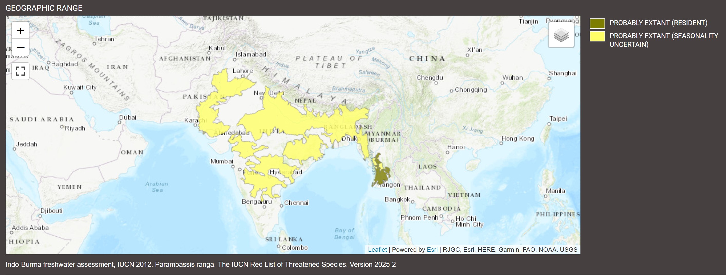 Distribution de Parambassis ranga
