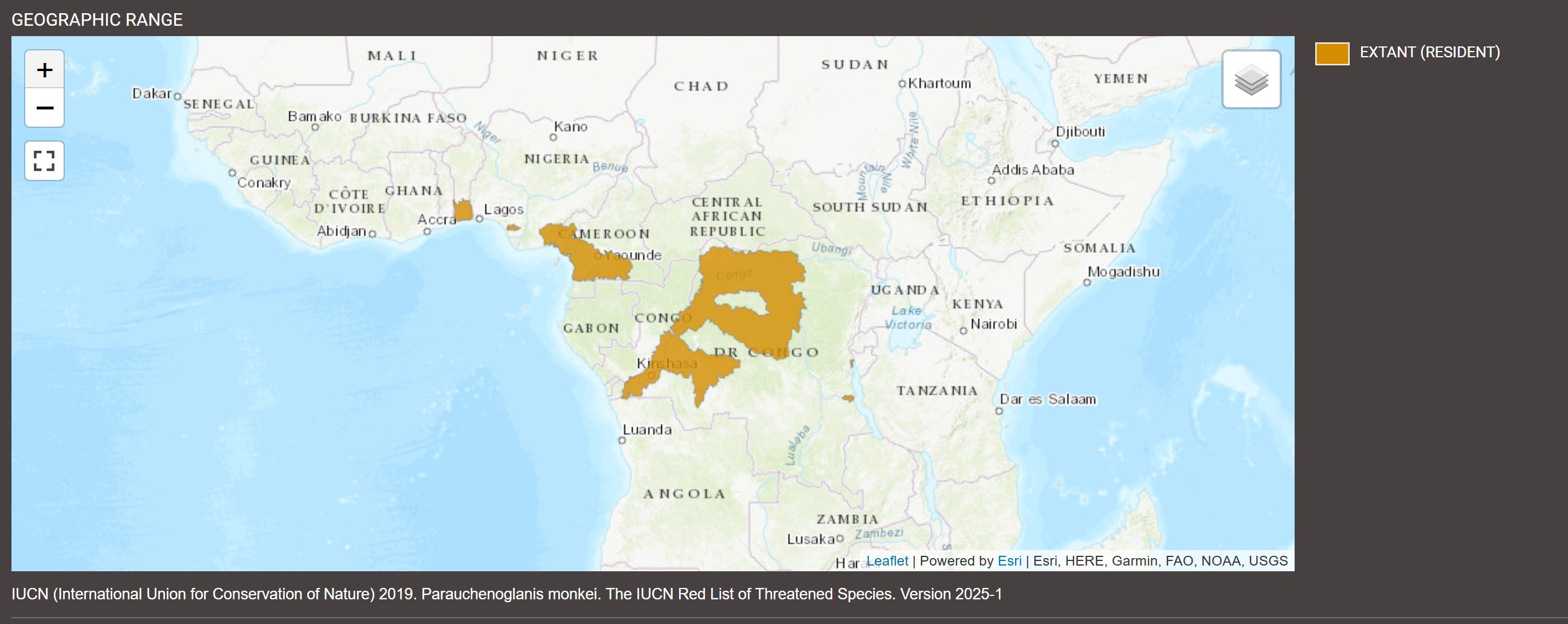 Distribution de Parauchenoglanis monkei