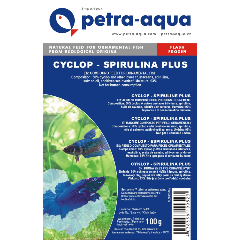 Nourriture congelée pour poissons d'aquarium - Cyclops Spirulina