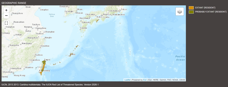 Distribution de Caridina multidentata