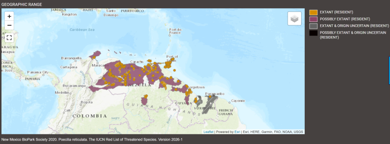 Distribution de Poecilia reticulata